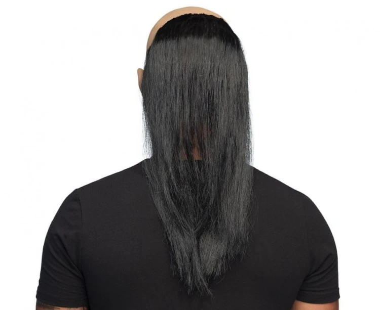 Maska lateksowa Przerażający Kamerdyner z włosami upiorna straszna maska Halloween