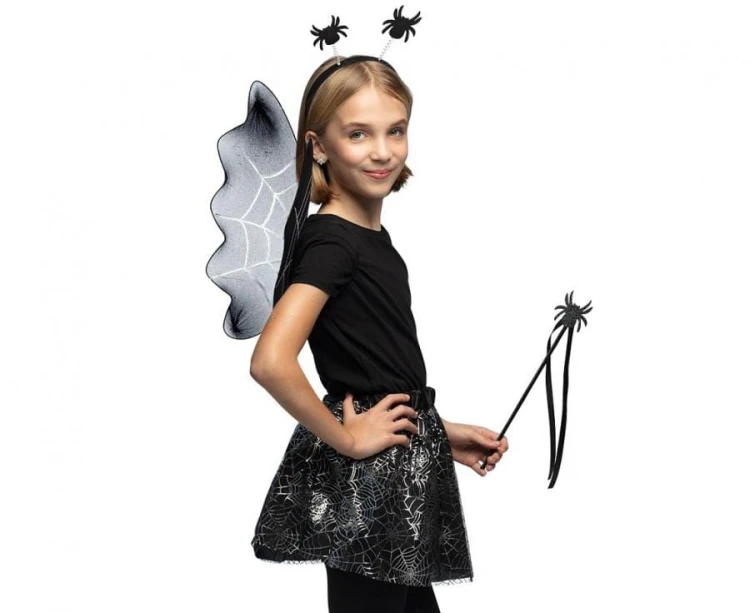 Przebranie Pająka dla dzieci Skrzydlata Pajęczyca Strój Pająk Kostium spódnica opaska różdżka skrzydła