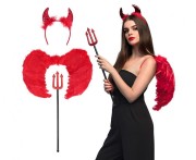 Zestaw Skrzydlata Diablica Przebranie Diabeł Strój Diabła rogi widły skrzydła Halloween