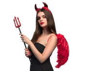 Zestaw Skrzydlata Diablica Przebranie Diabeł Strój Diabła rogi widły skrzydła Halloween