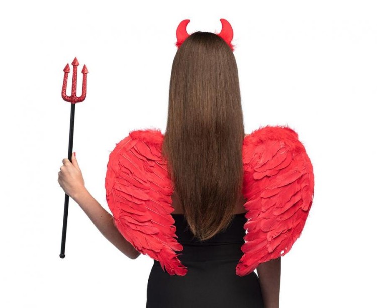 Zestaw Skrzydlata Diablica Przebranie Diabeł Strój Diabła rogi widły skrzydła Halloween