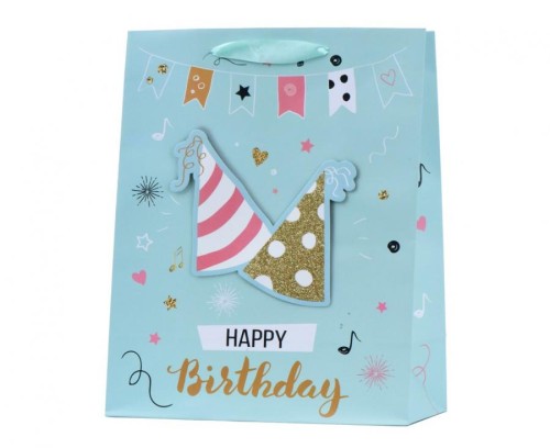 Torebka prezentowa urodzinowa L 26,4x32,4x13,7 zestaw mix wzorów 12 szt