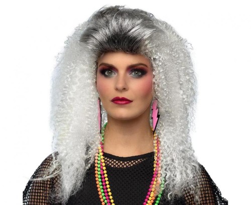 Długa PERUKA srebrne białe KRĘCONE włosy LATA 70 80 90 KARNAWAŁ gwiazda pop
