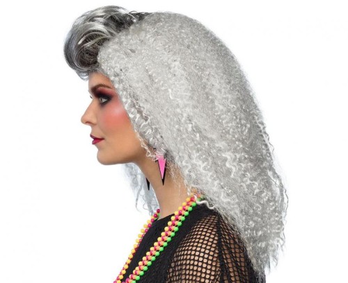 Długa PERUKA srebrne białe KRĘCONE włosy LATA 70 80 90 KARNAWAŁ gwiazda pop