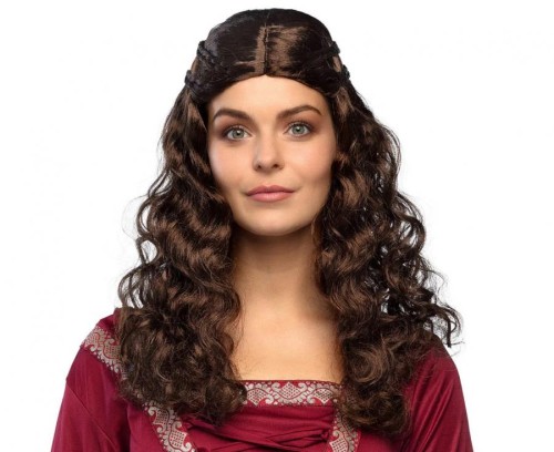 Peruka Damsel długie kręcone włosy LOKI brązowe warkoczyki KSIĘŻNICZKA LARP Halloween