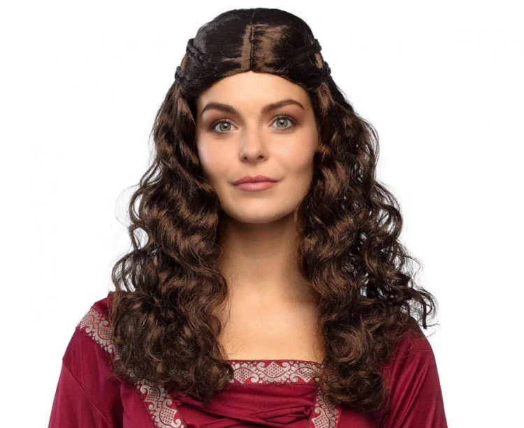 Peruka Damsel długie kręcone włosy LOKI brązowe warkoczyki KSIĘŻNICZKA LARP Halloween