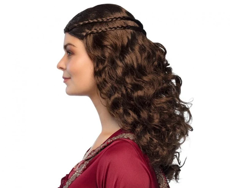 Peruka Damsel długie kręcone włosy LOKI brązowe warkoczyki KSIĘŻNICZKA LARP Halloween