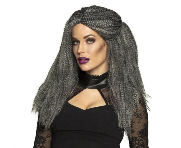 Peruka Czarownicy Griselda Siwe Warkoczyki Goth Wamp Strój Halloween