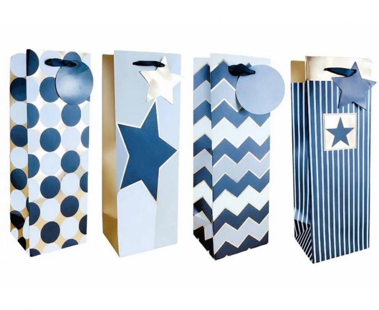 Torebka prezentowa na alkohol 35x12x10 cm zestaw mix wzorów 12 szt