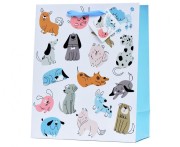 Torebka prezentowa kotki pieski baranki buźki uśmiechy zestaw mix wzorów 12 szt