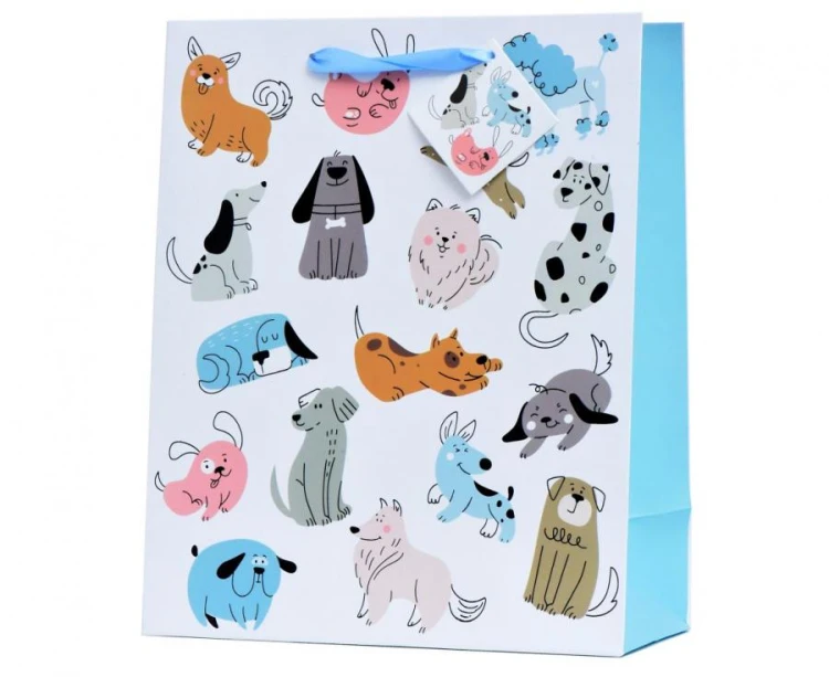 Torebka prezentowa kotki pieski baranki buźki uśmiechy zestaw mix wzorów 12 szt