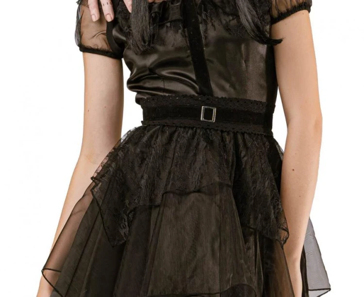 STRÓJ sukienka balowa z paskiem WEDNESDAY Gotycka Uczennica HALLOWEEN rozm S