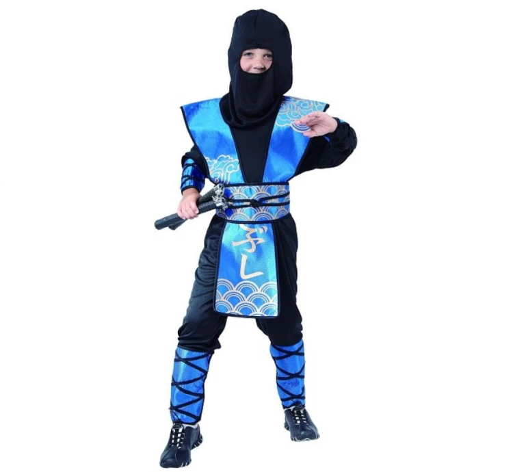 Strój Niebieski Ninja Przebranie Wojownika Kostium samuraj 120/130 cm