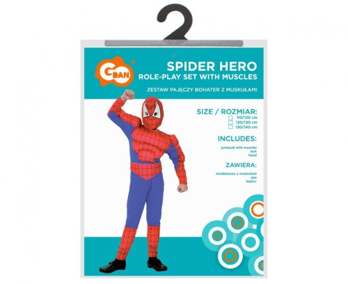 Przebranie Spider Man z muskułami Strój człowiek pająk Kostium Pajęczy Bohater 110/120 cm