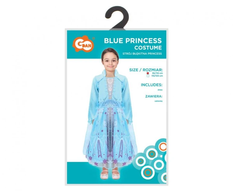 Strój Błękitna Księżniczka Przebranie zimowa królewna niebieska sukienka 95-110 cm