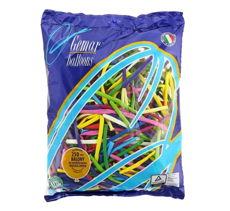 Balony Rurki włoskie do modelowania modelina kolorowe Mix kolorów 250 szt D4