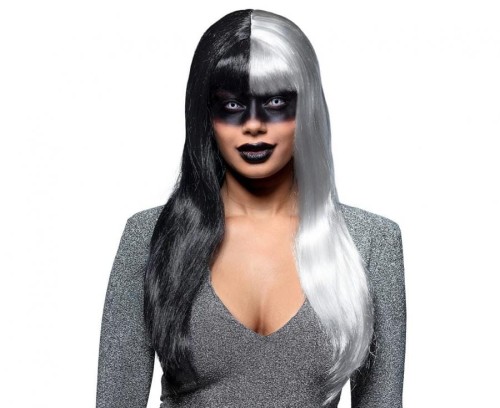 Peruka Diablicy Czarno-siwa Wiedźma Czarownica Cruella Satanistka