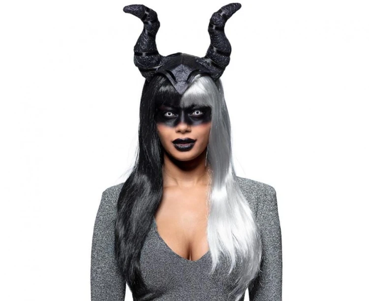 Peruka Diablicy Czarno-siwa Wiedźma Czarownica Cruella Satanistka