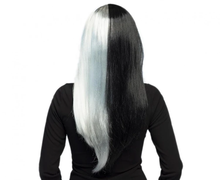 Peruka Diablicy Czarno-siwa Wiedźma Czarownica Cruella Satanistka