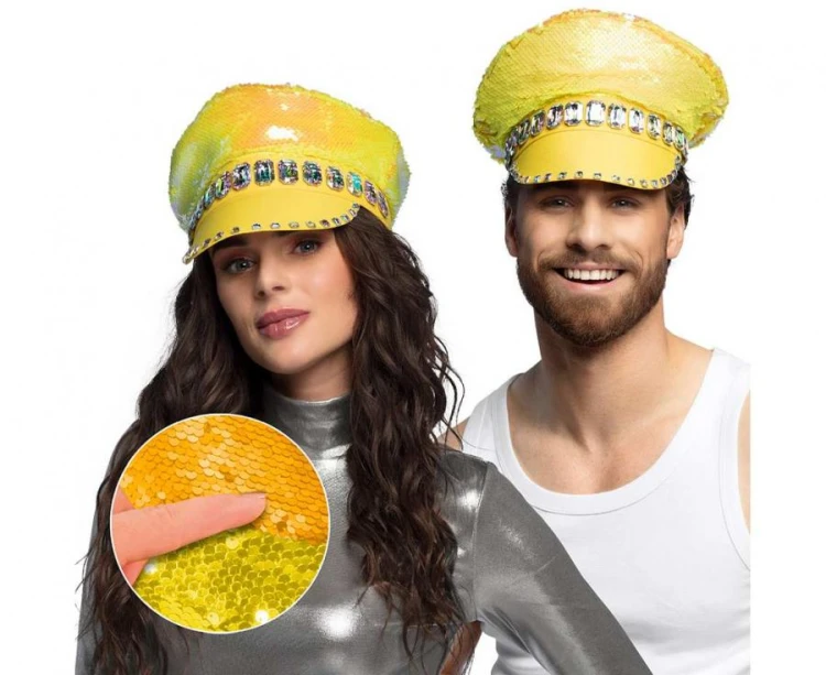 Żółta Czapka z Daszkiem Błyszcząca Party Impreza DIsco Sandy