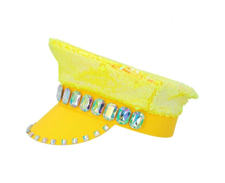 Żółta Czapka z Daszkiem Błyszcząca Party Impreza DIsco Sandy