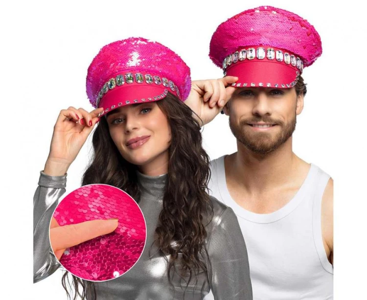Czapka Sandy Perłowo Różowa Błyszcząca Party Retro Impreza