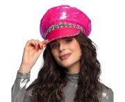 Czapka Sandy Perłowo Różowa Błyszcząca Party Retro Impreza