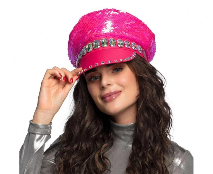 Czapka Sandy Perłowo Różowa Błyszcząca Party Retro Impreza