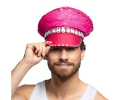 Czapka Sandy Perłowo Różowa Błyszcząca Party Retro Impreza