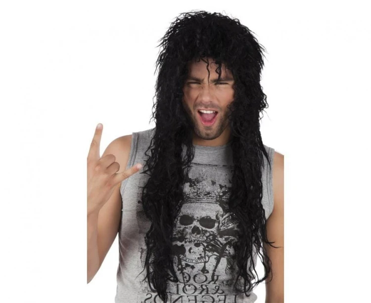 Peruka Męska Gwiazda Rocka Czarne Loki Gitarzysta Piosenkarz Heavy Metal