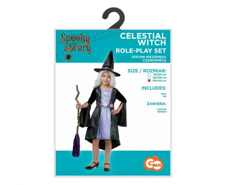 Strój Czarownicy Przebranie Czarodziejki Kostium Wróżki Halloween 130/140 cm