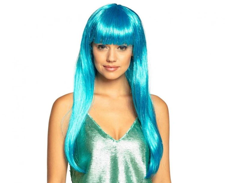 Peruka Laguna Błękitna Długie Włosy z Grzywką Przebranie Party