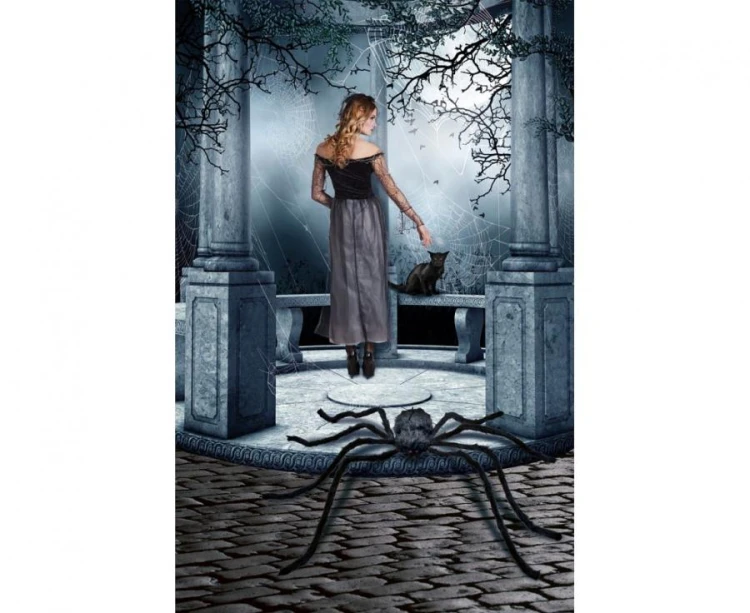 Duży pająk z owłosieniem czarny owłosiony dekoracja Halloween 125 cm