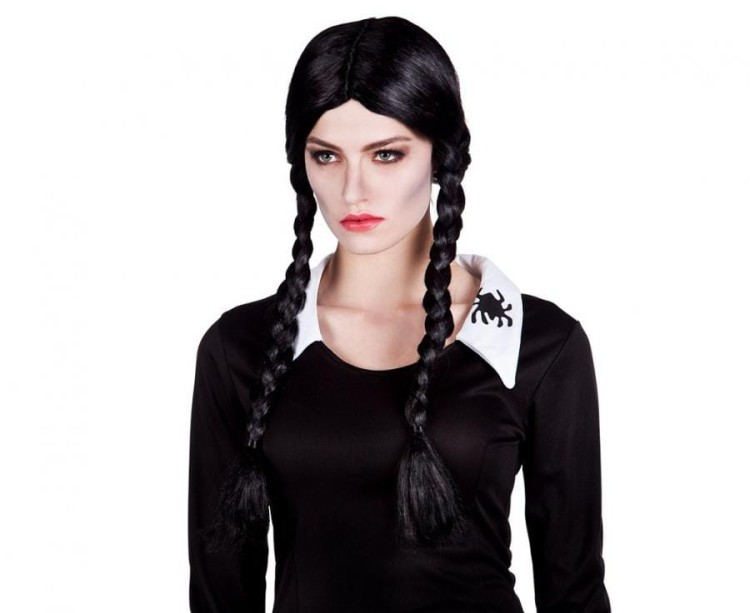Peruka Gotycka Dziewczyna Czarne Warkocze Warkoczyki Strój Halloween
