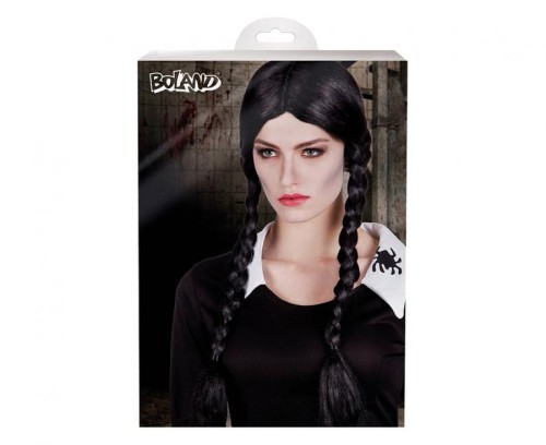 Peruka Gotycka Dziewczyna Czarne Warkocze Warkoczyki Strój Halloween