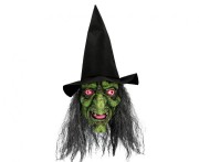 Maska lateksowa Czarownicy z włosami i kapeluszem maska wiedźmy Halloween
