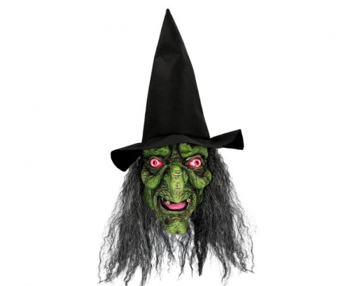 Maska lateksowa Czarownicy z włosami i kapeluszem maska wiedźmy Halloween