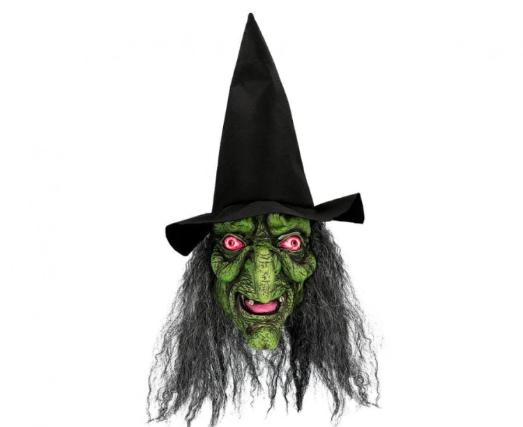Maska lateksowa Czarownicy z włosami i kapeluszem maska wiedźmy Halloween