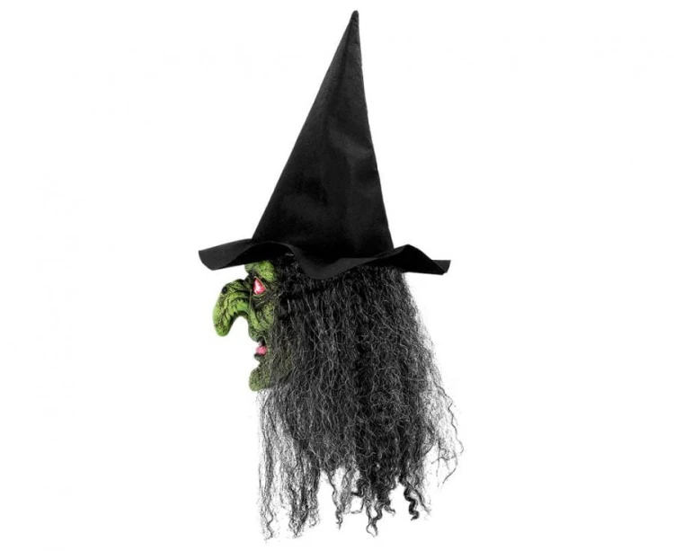 Maska lateksowa Czarownicy z włosami i kapeluszem maska wiedźmy Halloween