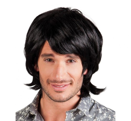 Peruka Męska Spike Czarne Krótkie Włosy z Grzywką Przebranie Karnawał