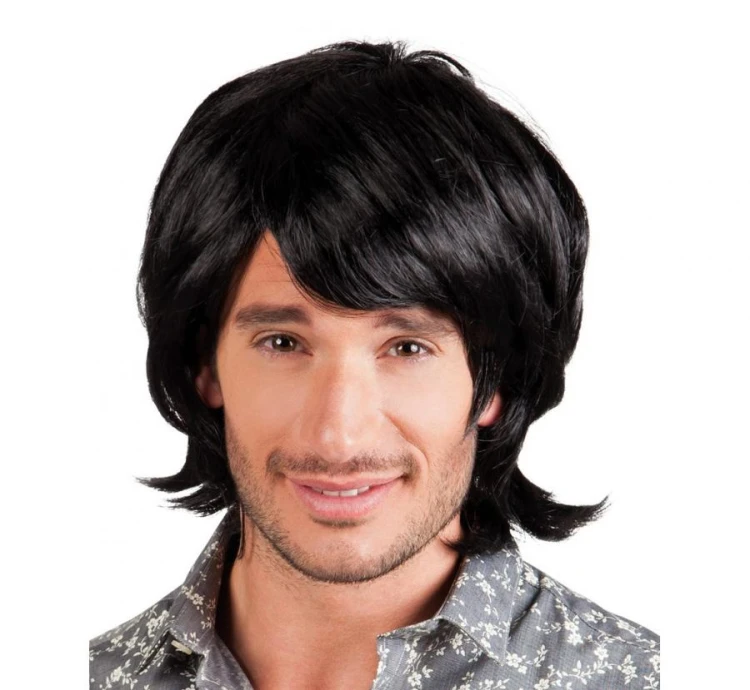 Peruka Męska Spike Czarne Krótkie Włosy z Grzywką Przebranie Karnawał