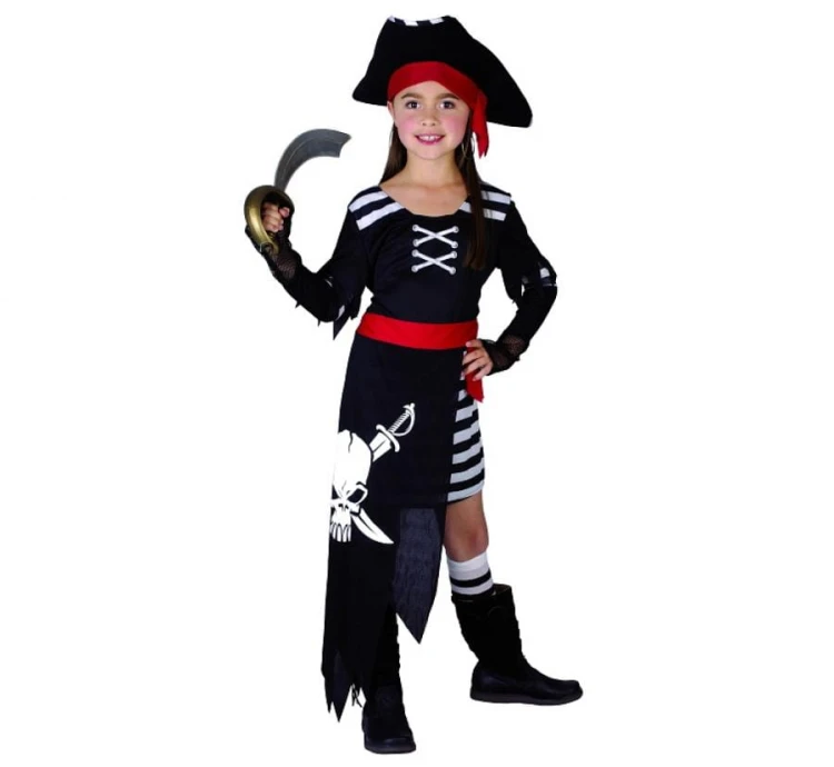 Strój Piratki Kostium Piratka Przebranie Pirata z Czaszką Pani Kapitan Halloween 110/120 cm