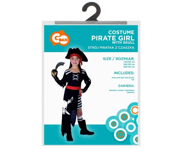 Strój Piratki Kostium Piratka Przebranie Pirata z Czaszką Pani Kapitan Halloween 110/120 cm