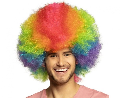 PERUKA KLAUNA AFRO kolorowa TĘCZOWA KARNAWAŁ Halloween Retro