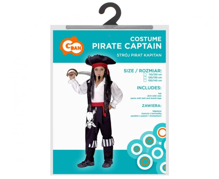 Strój Kostium Pirata Pirat Kapitan Herszt Halloween Karnawał 110/120 cm