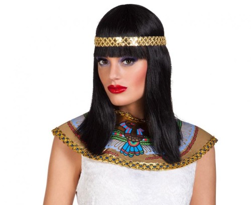 Peruka CLEOPATRA czarne włosy z opaską Strój Kleopatry Egipt