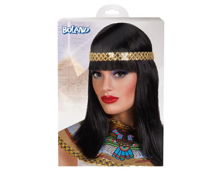 Peruka CLEOPATRA czarne włosy z opaską Strój Kleopatry Egipt
