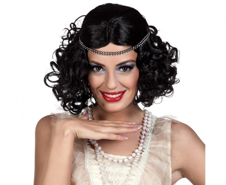 Peruka Sztuczna Retro Czarne Kręcone Włosy Ladies