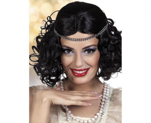 Peruka Sztuczna Retro Czarne Kręcone Włosy Ladies