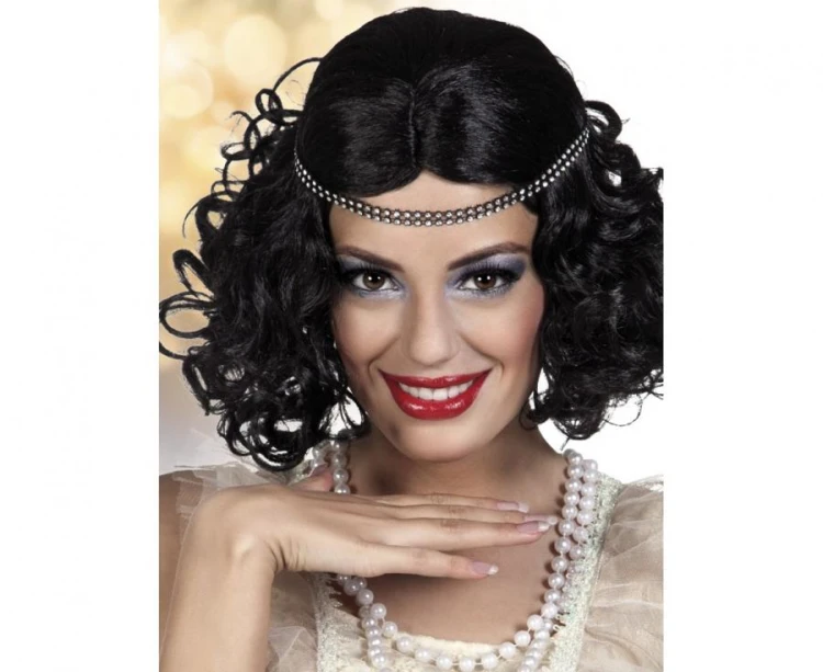 Peruka Sztuczna Retro Czarne Kręcone Włosy Ladies